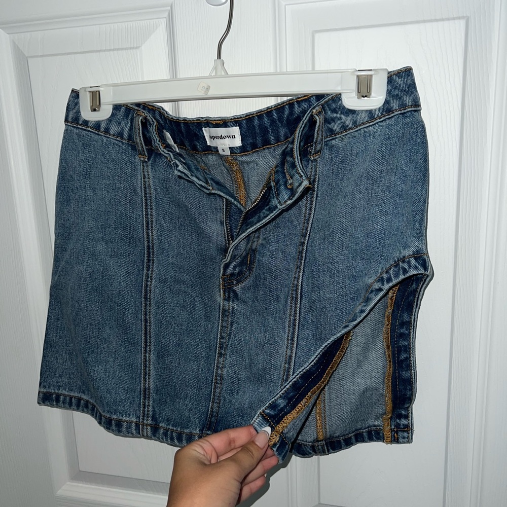 Superdown Side Slit denim mini skirt